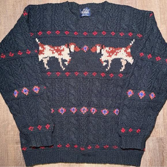 Woolrich Other - Vintage Woolrich Men’s XL Sweater Cable Knit Hunting Dogs Green Lodge Retro